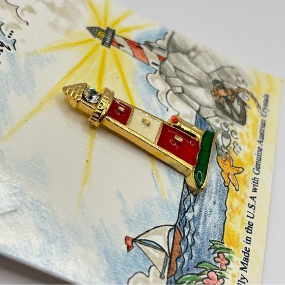 Lighthouse Enamel Pin with Genuine Austrian Crystals - Picture 3 of 4